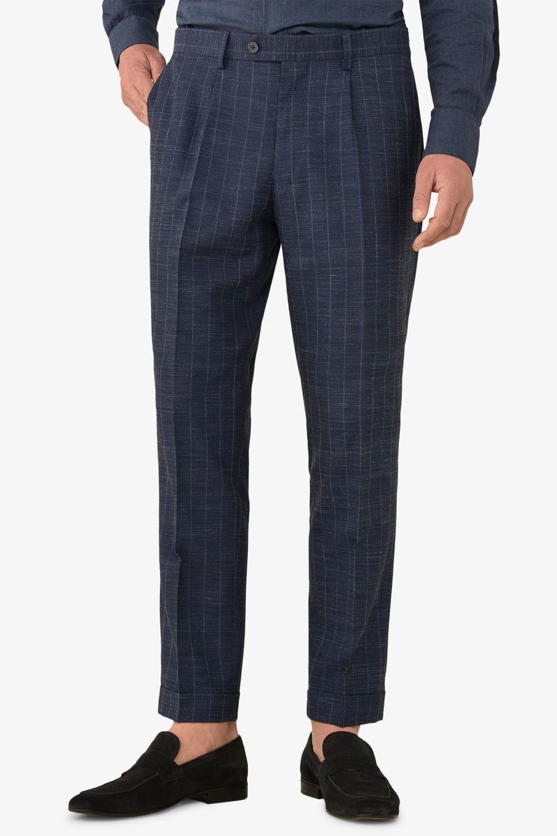 Pantalone da abito gessato fiammato blu slim-Dan John