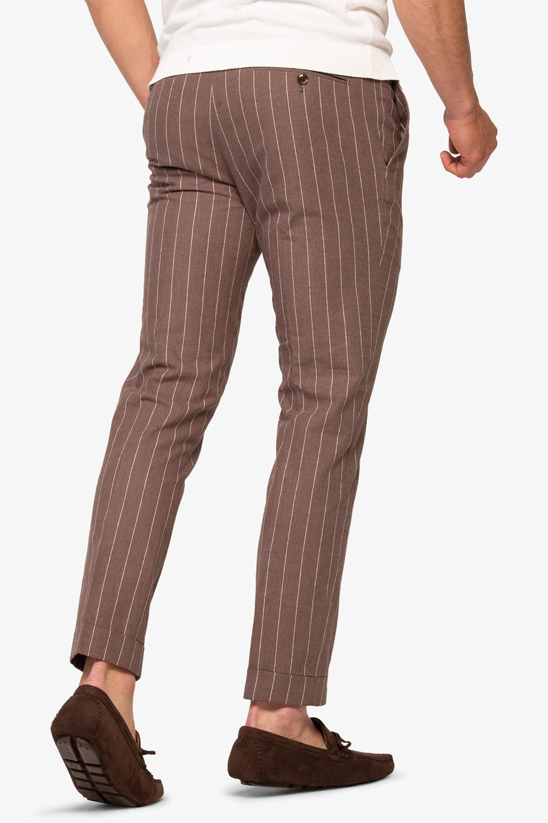 Pantalone da abito gessato marrone slim-Dan John