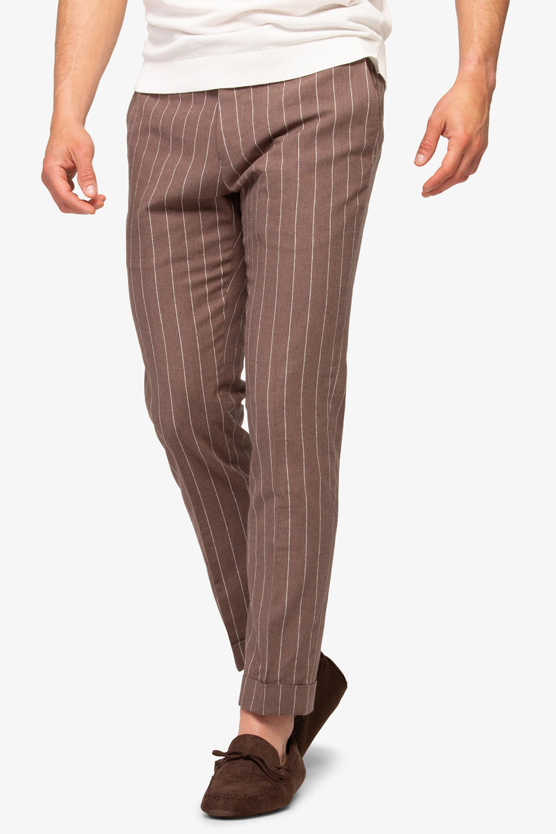 Pantalone da abito gessato marrone slim-Dan John