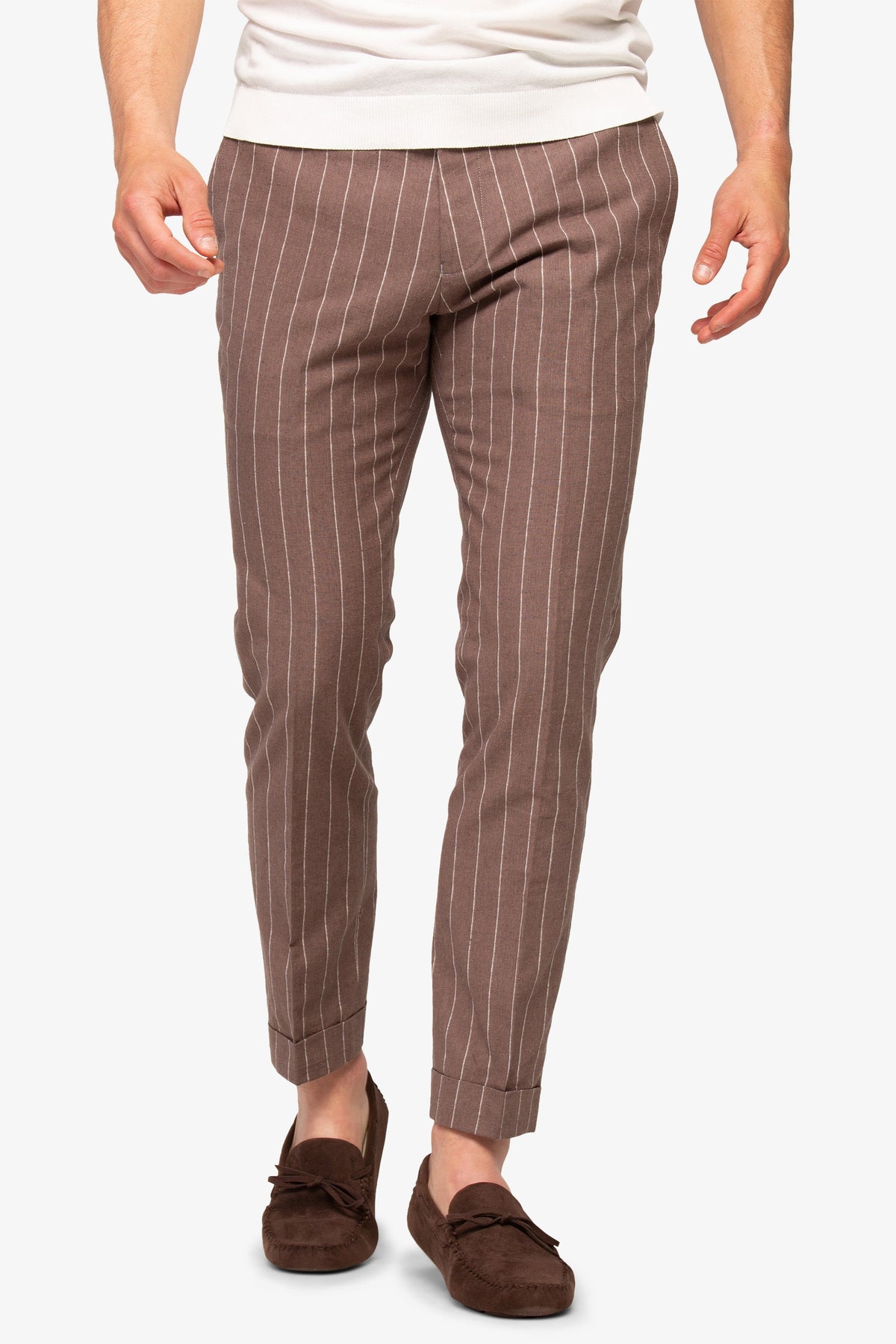 Pantalone da abito gessato marrone slim-Dan John