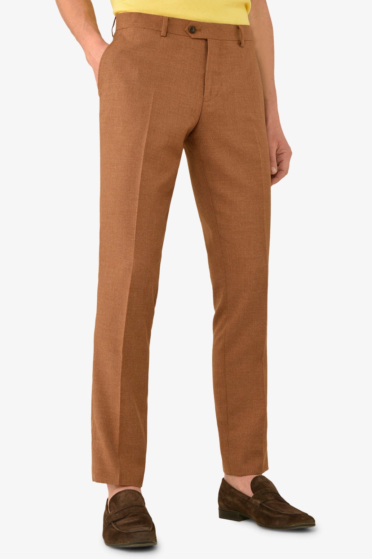 Pantalone da abito misto lino fiammato tabacco slim-Dan John