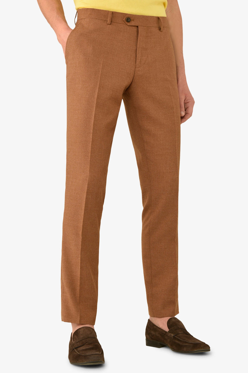 Pantalone da abito misto lino fiammato tabacco slim-Dan John