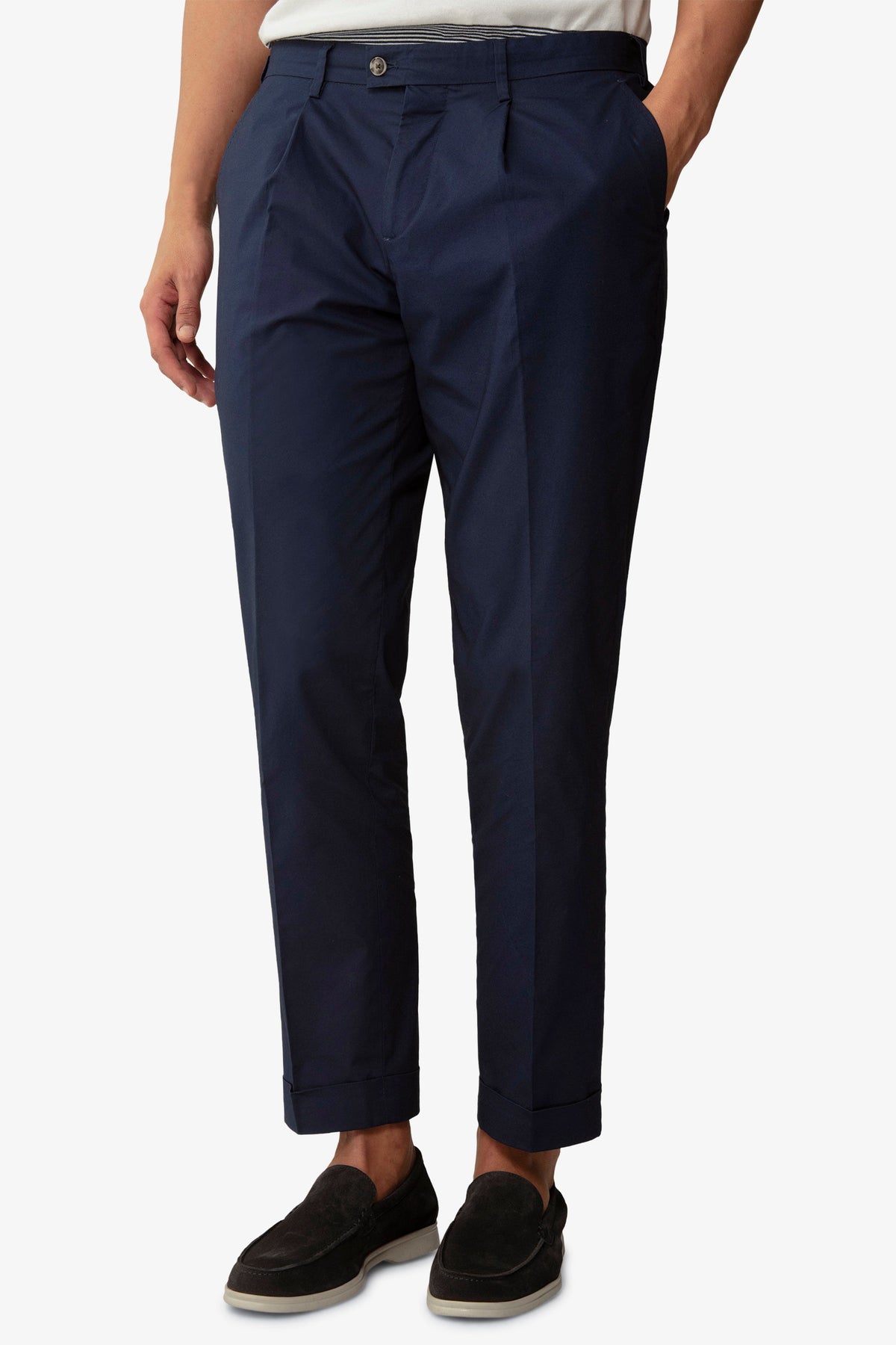 Pantalone da abito tela paracadute blu slim-Dan John