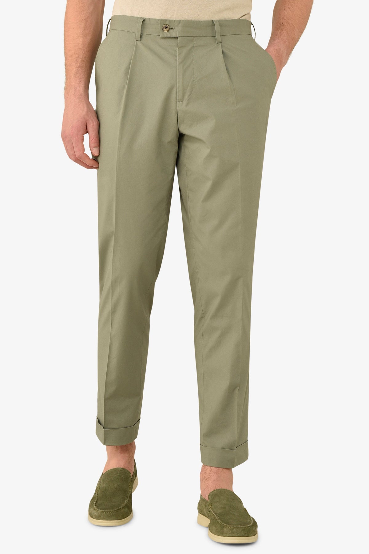Pantalone da abito tela paracadute verde malva slim-Dan John