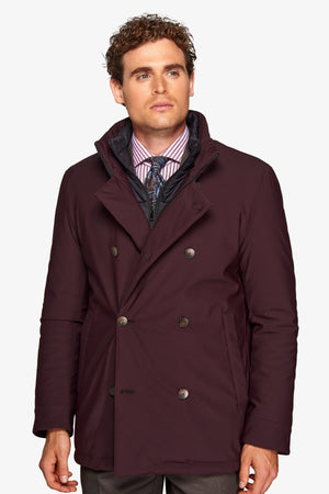 Peacoat doppiopetto trapuntato bordeaux-Dan John