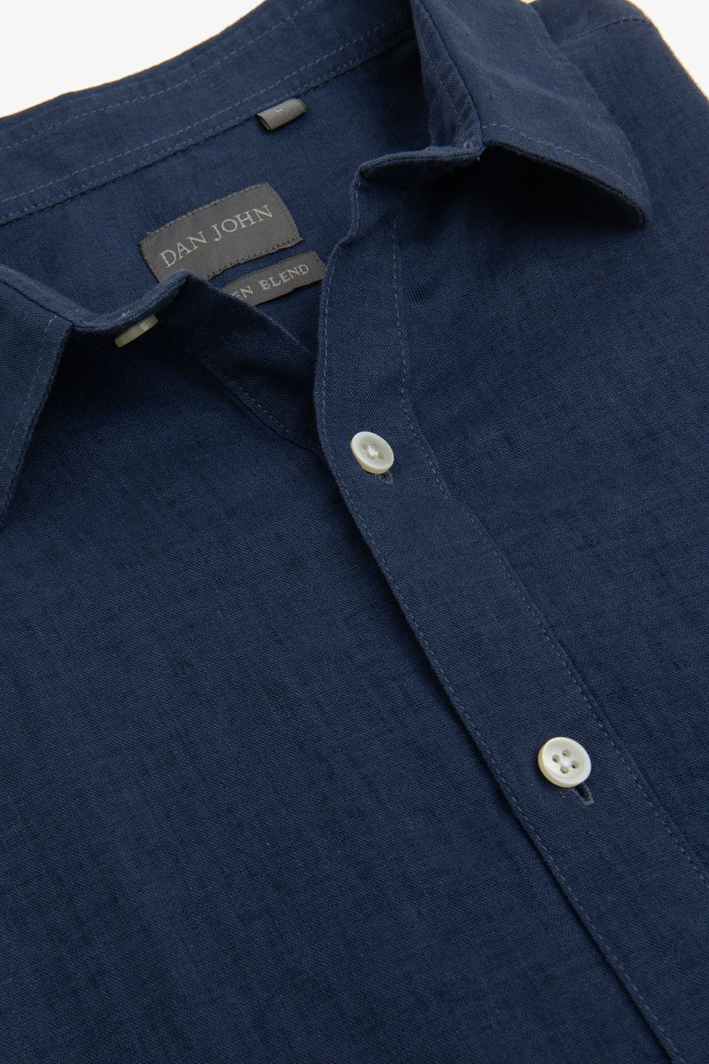 Polo camicia misto lino indaco-Dan John