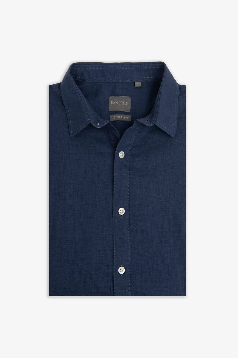 Polo camicia misto lino indaco-Dan John