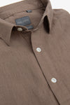 Polo camicia misto lino marrone melange-Dan John