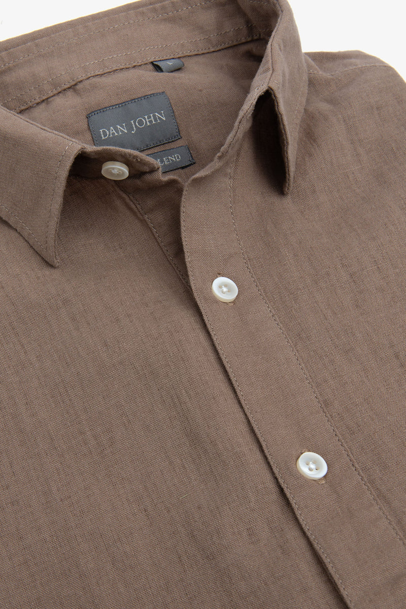 Polo camicia misto lino marrone melange-Dan John