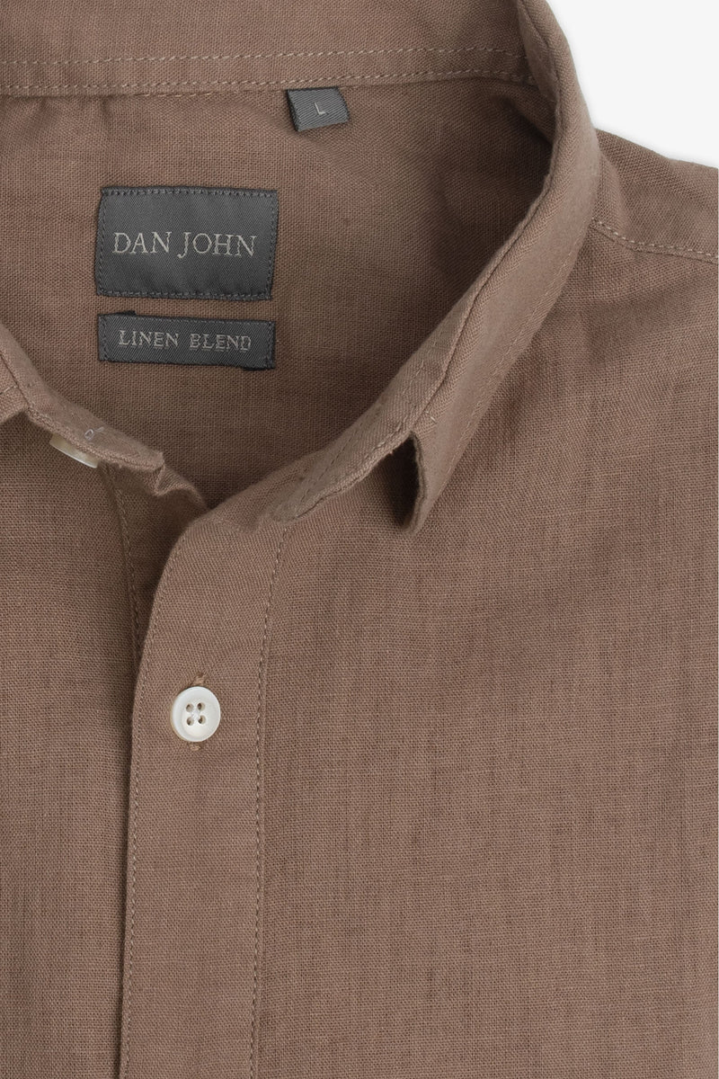 Polo camicia misto lino marrone melange-Dan John