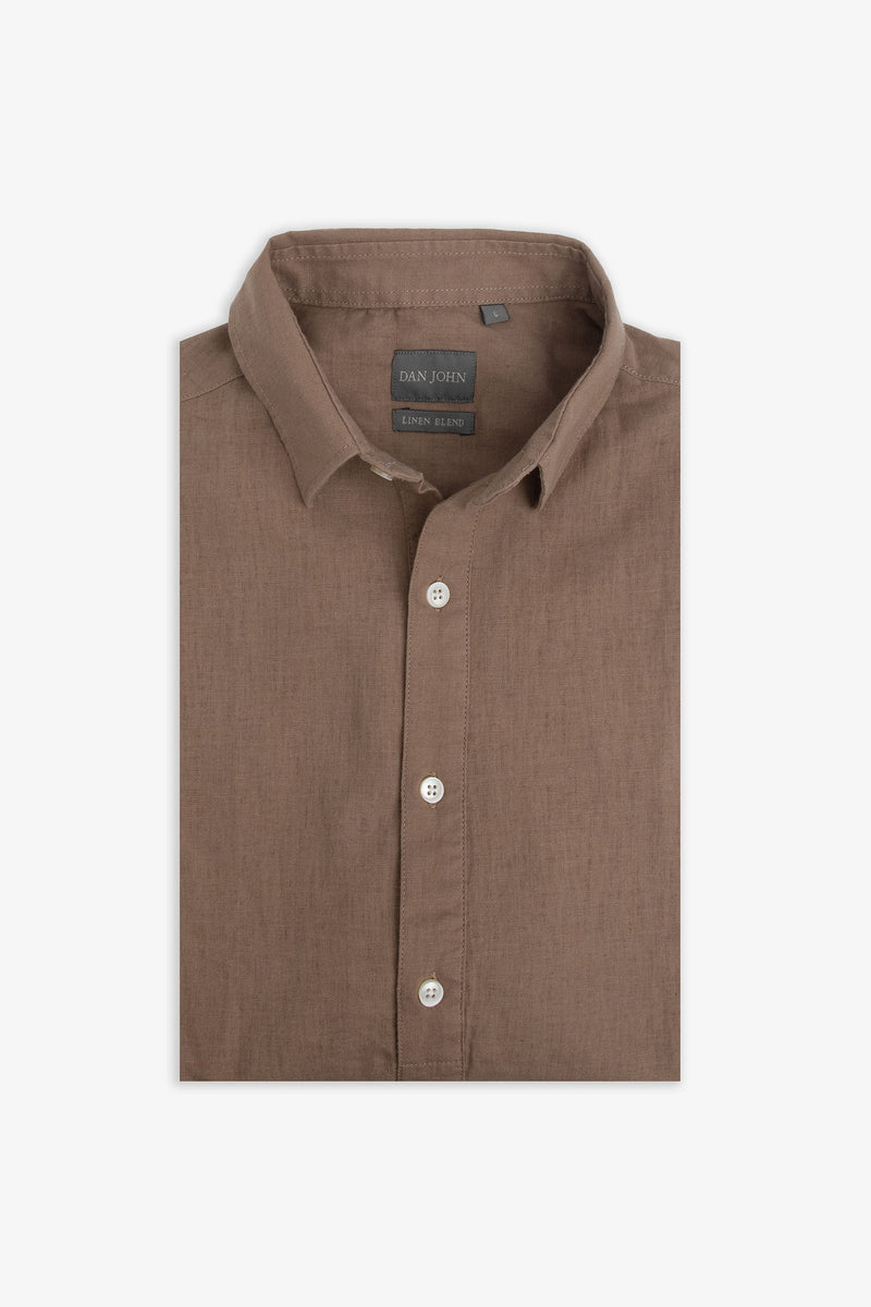 Polo camicia misto lino marrone melange-Dan John