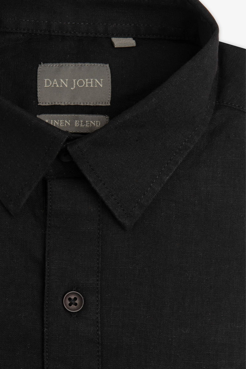 Polo camicia misto lino nero-Dan John
