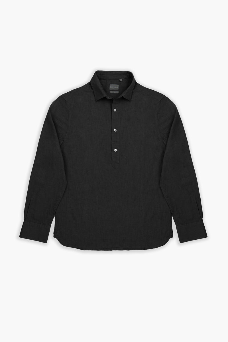 Polo camicia misto lino nero-Dan John