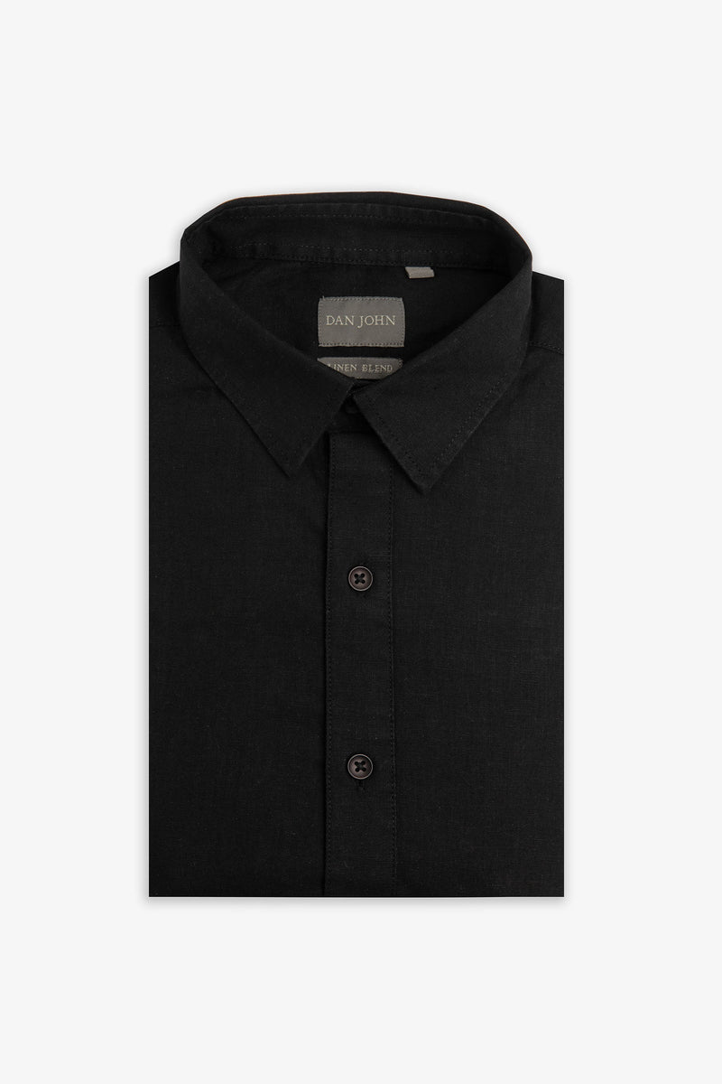 Polo camicia misto lino nero-Dan John