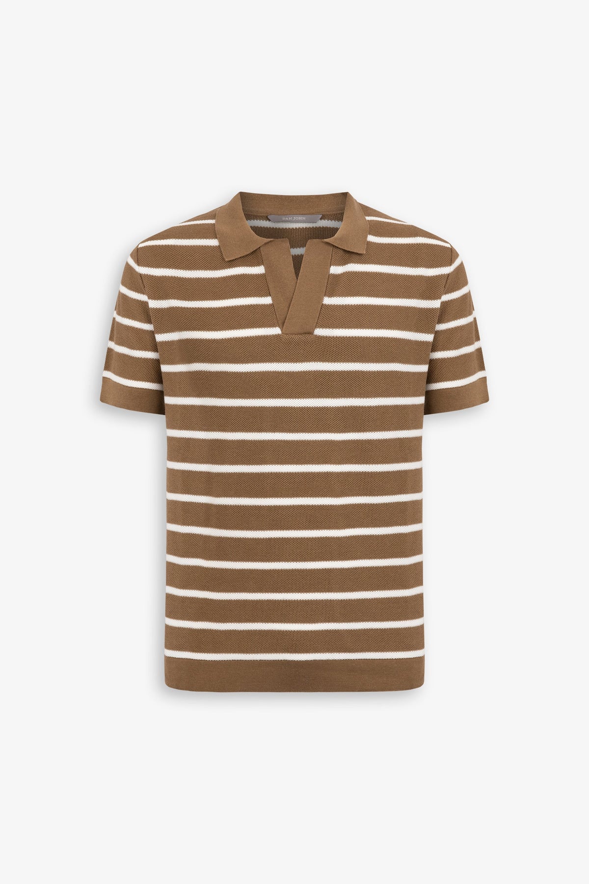 Polo in maglia collo aperto a righe beige-Dan John