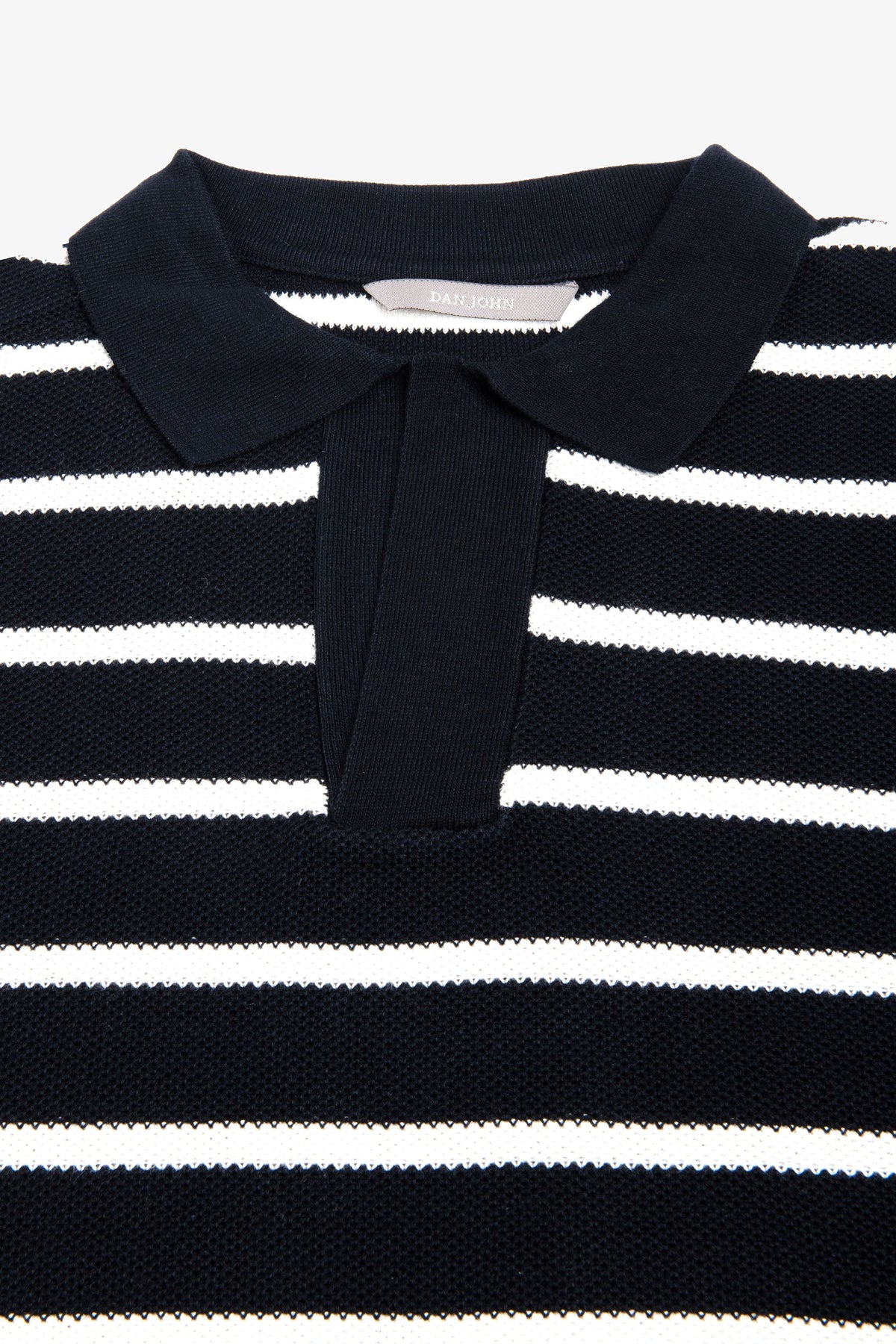 Polo in maglia collo aperto a righe blu-Dan John