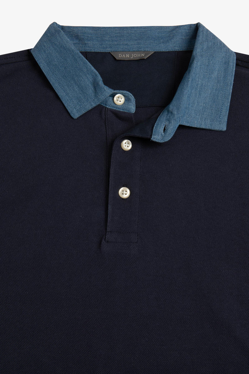 Polo piquet armaturata collo denim-Dan John