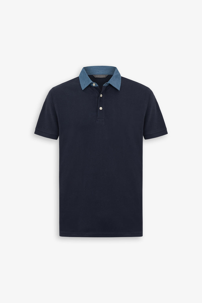 Polo piquet armaturata collo denim-Dan John