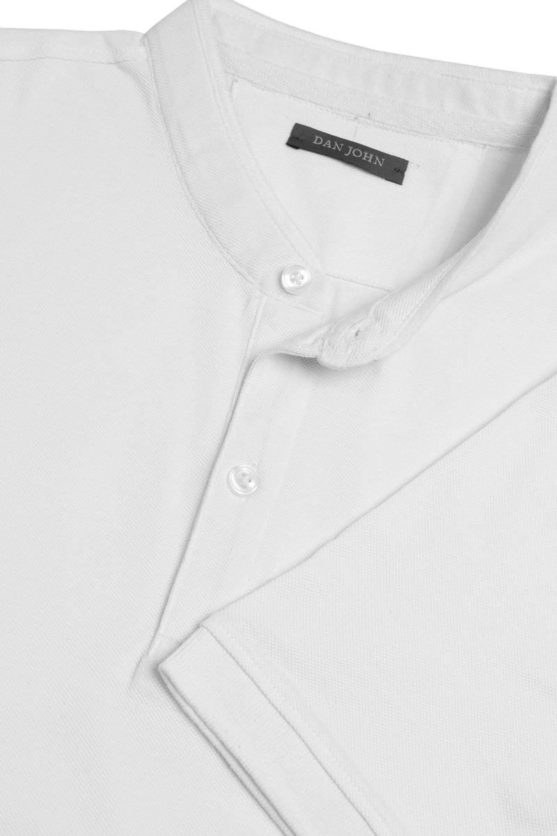 Polo piquet collo coreano bianco-Dan John
