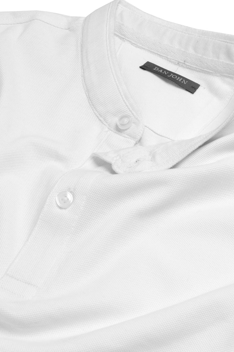 Polo piquet collo coreano bianco-Dan John