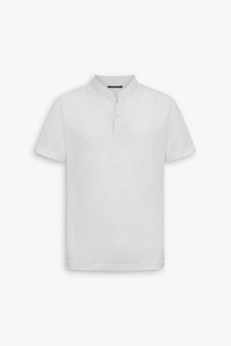 Polo piquet collo coreano bianco-Dan John