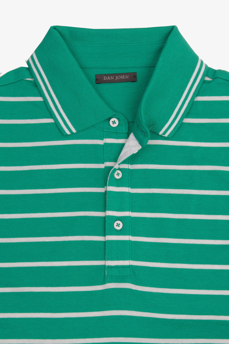 Polo rigata in jersey smeraldo-Dan John