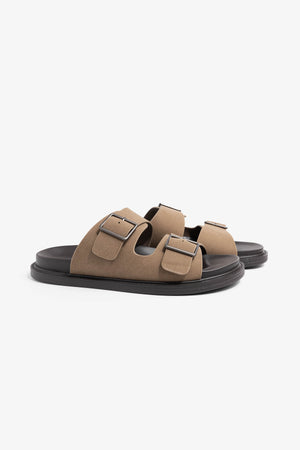 Sandales en daim écologique taupe