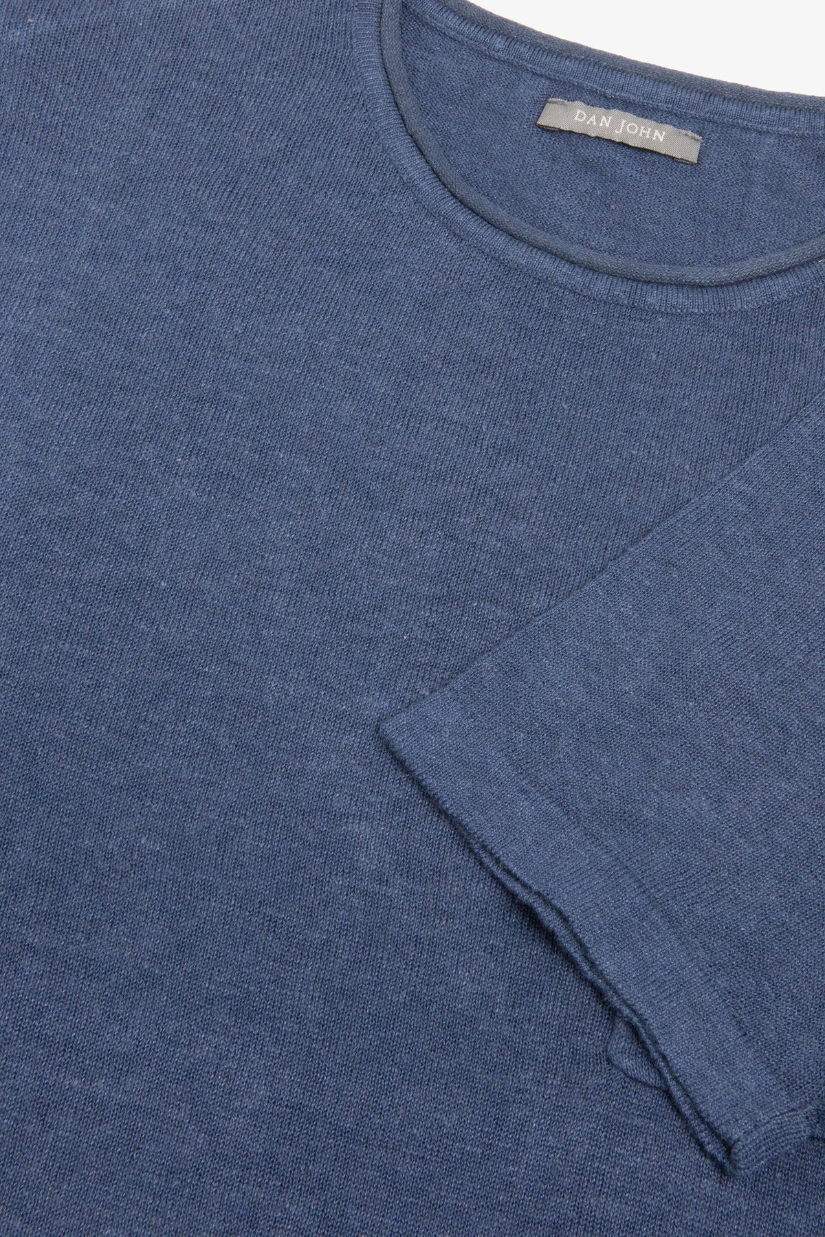 T-shirt in maglia misto lino con taschino indaco-Dan John