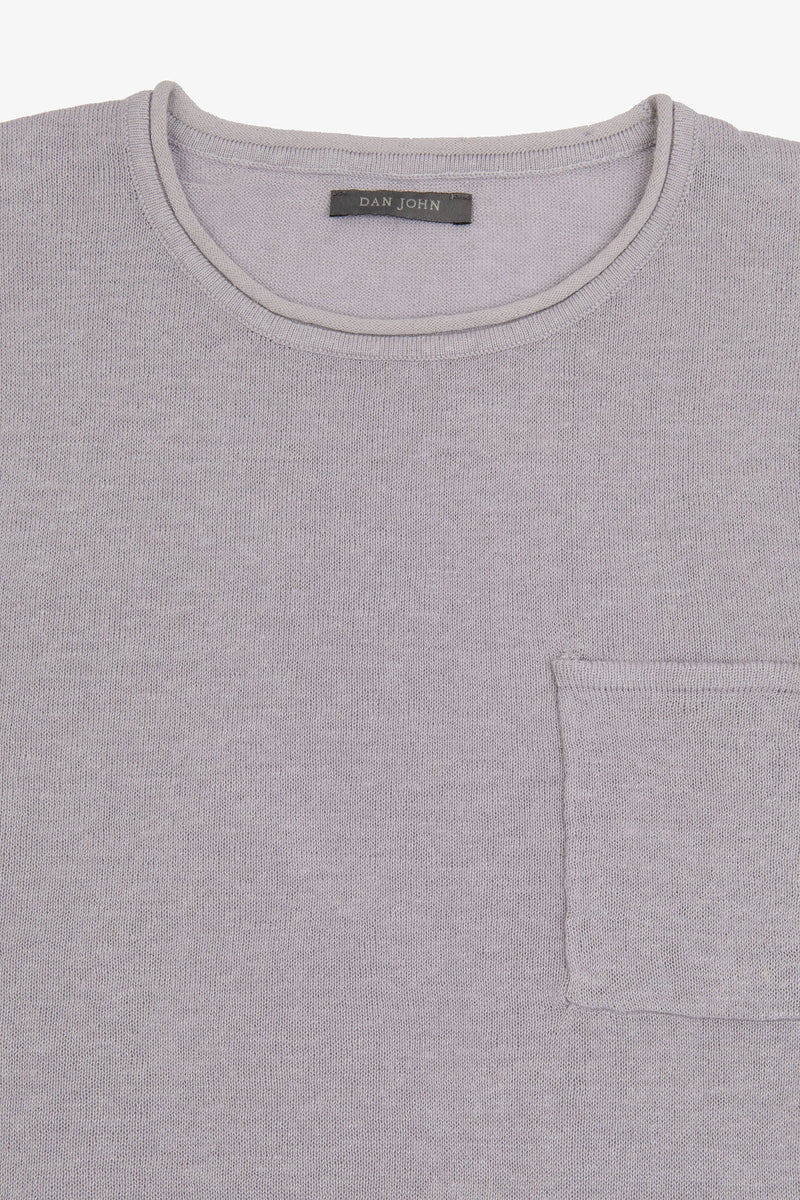T-shirt in maglia misto lino con taschino lavanda-Dan John