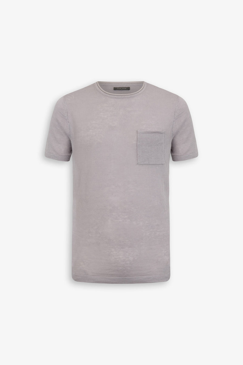 T-shirt in maglia misto lino con taschino lavanda-Dan John