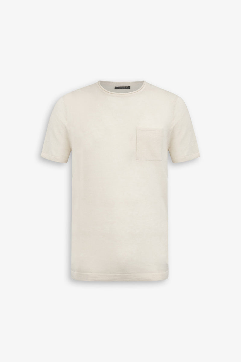 T-shirt in maglia misto lino con taschino papiro-Dan John