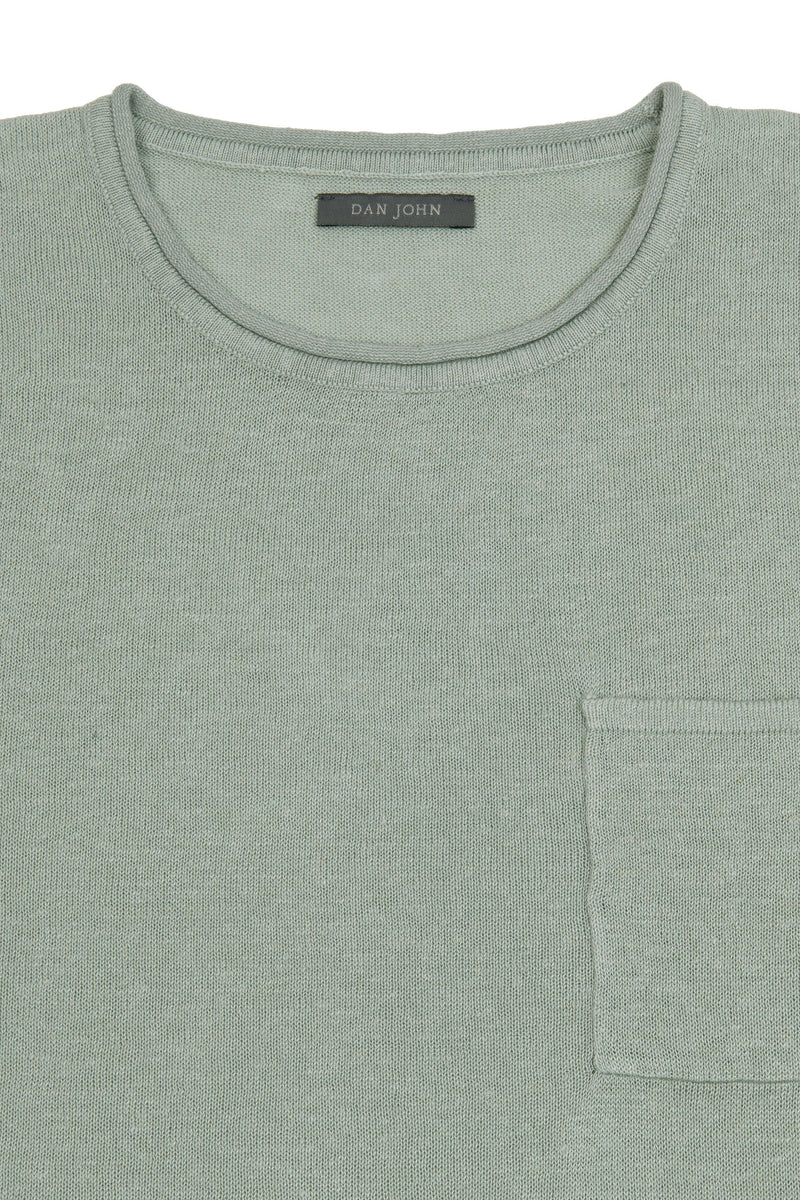 T-shirt in maglia misto lino con taschino salvia-Dan John