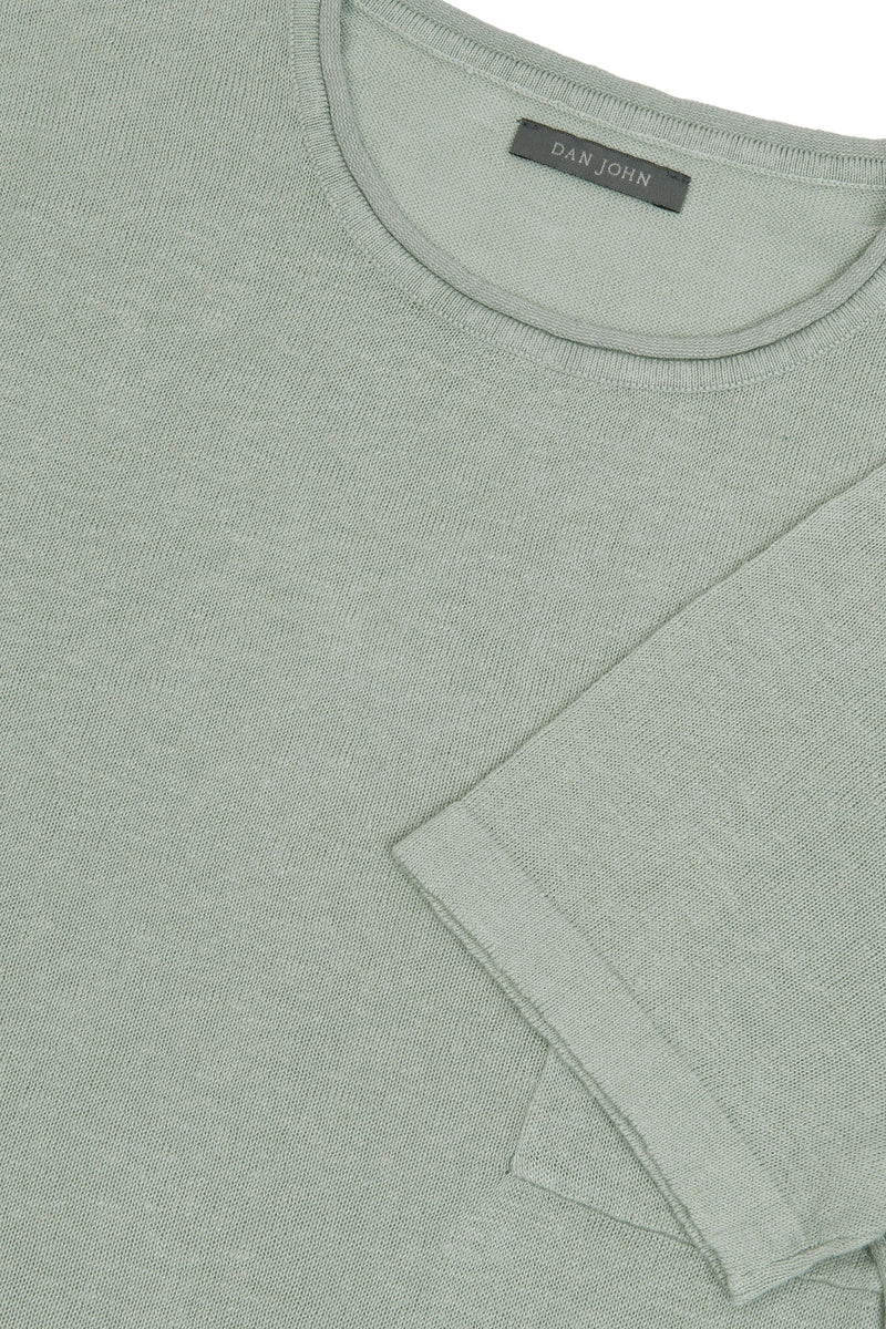 T-shirt in maglia misto lino con taschino salvia-Dan John