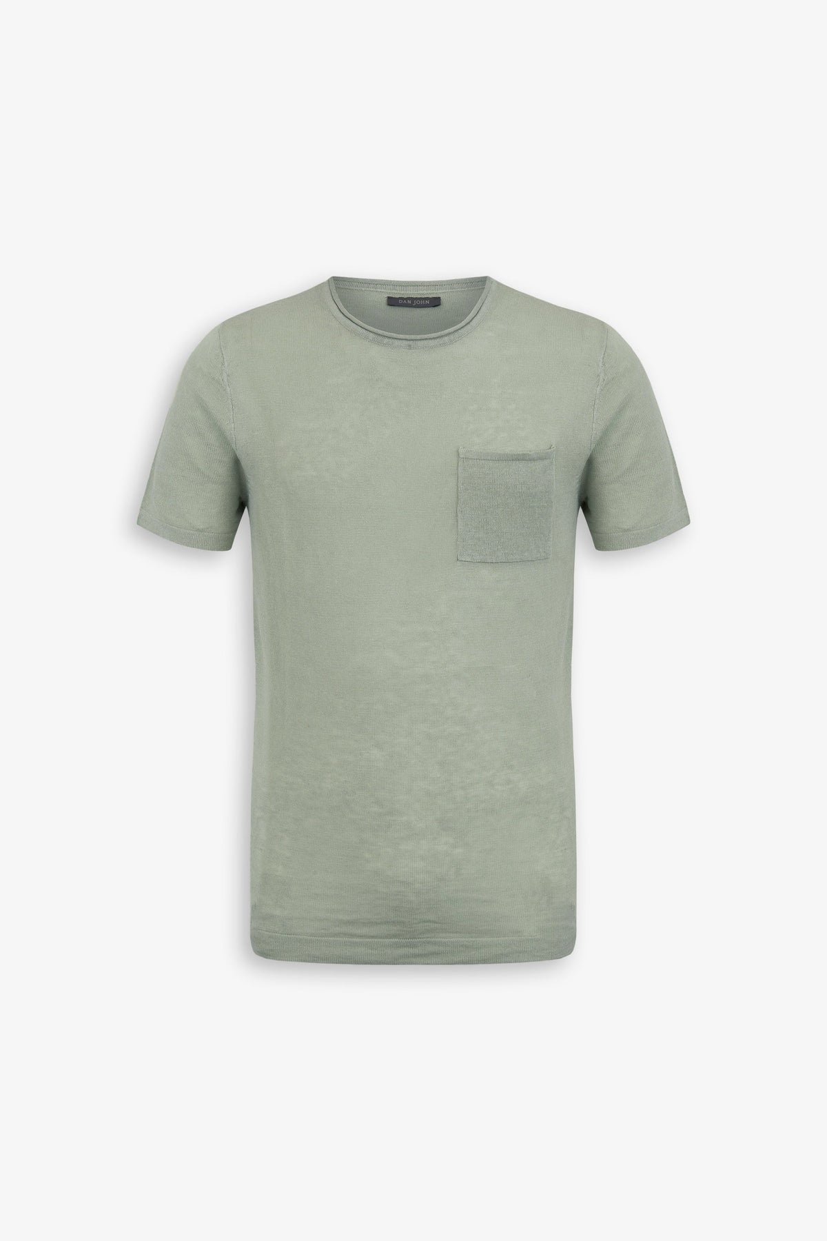 T-shirt in maglia misto lino con taschino salvia-Dan John