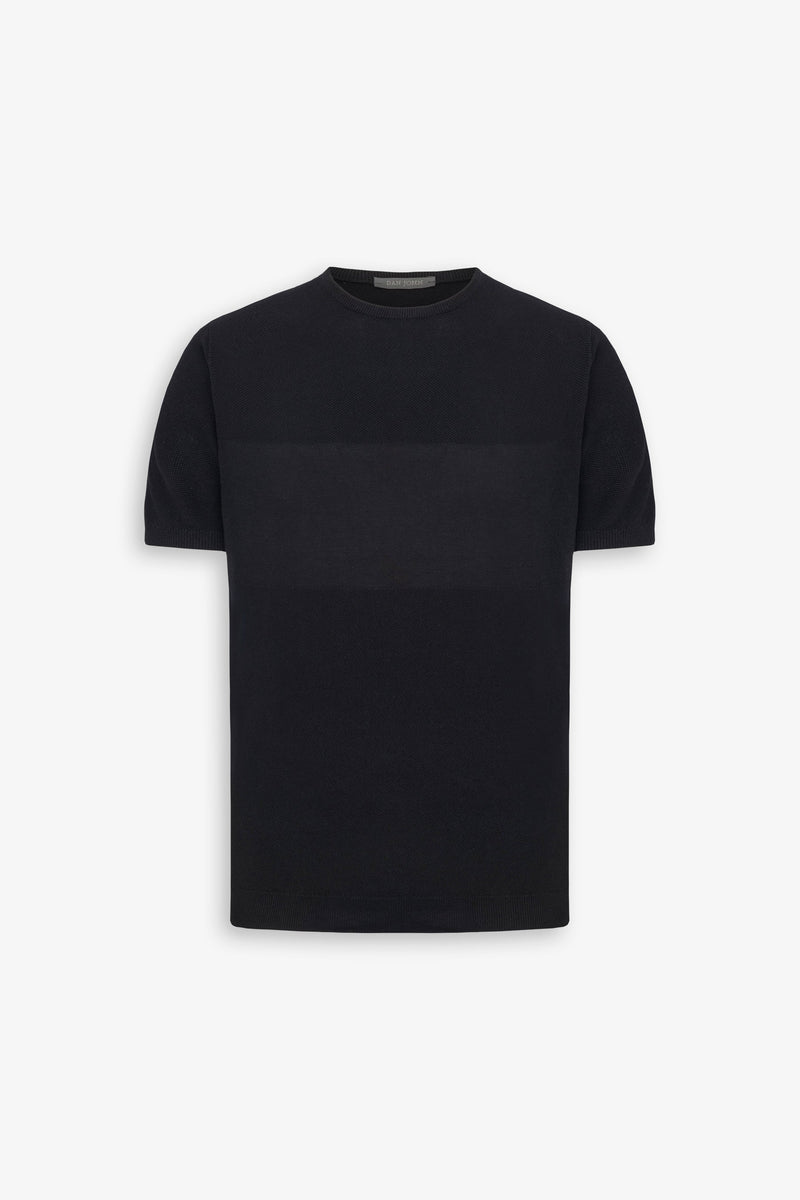 T-shirt in maglia riga piazzata nera-Dan John
