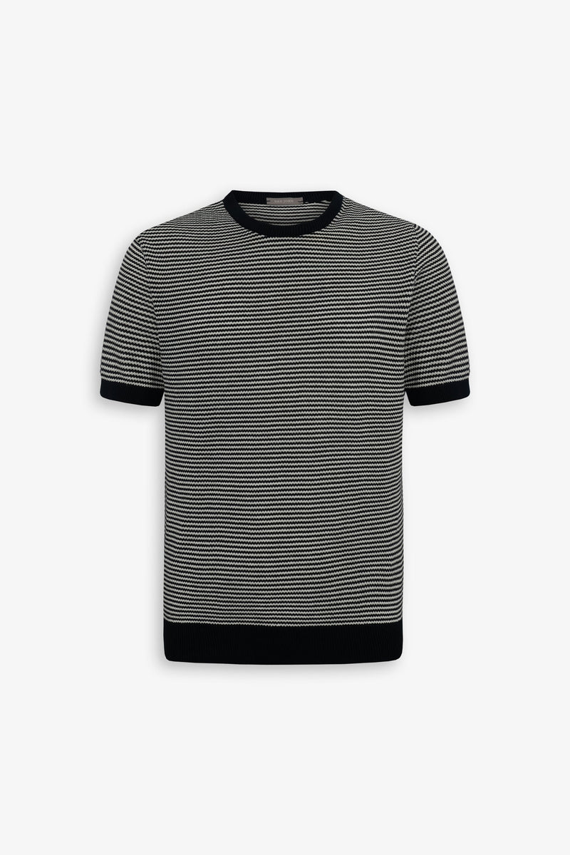 T-shirt in maglia rigata blu-Dan John