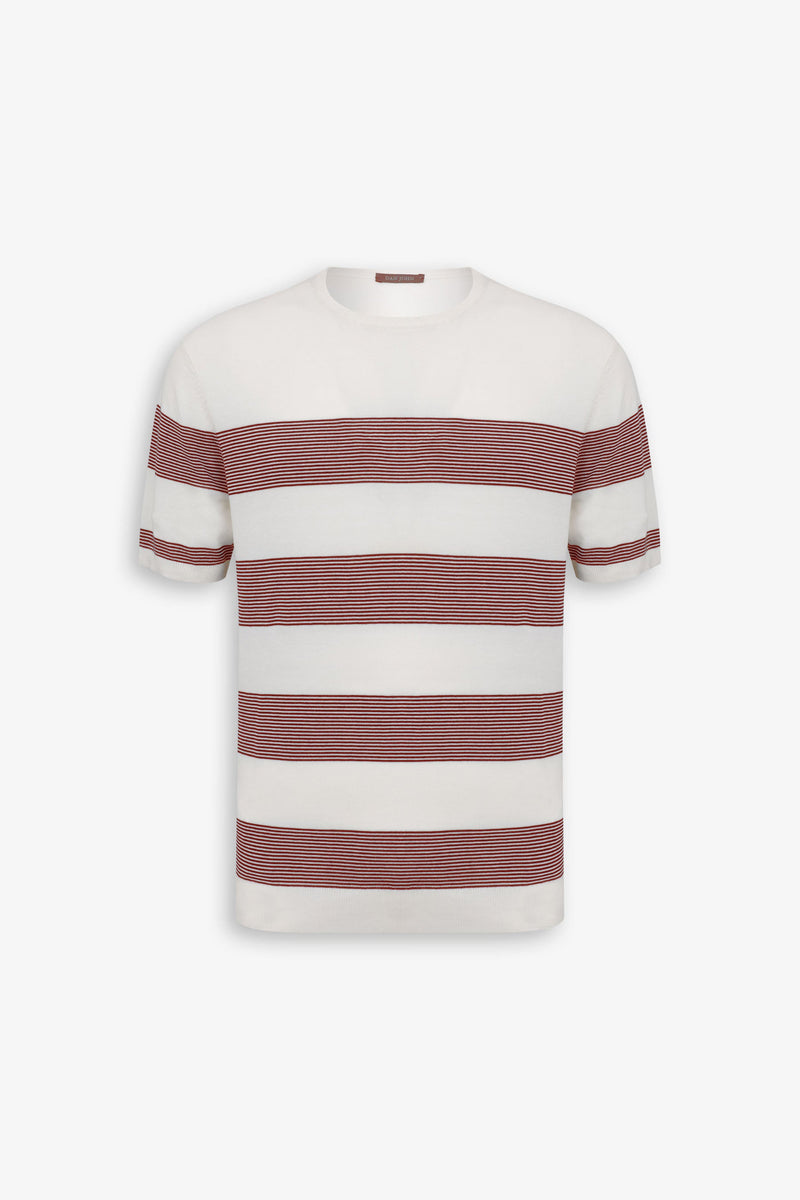 T-shirt in maglia righe piazzate melanzana-Dan John