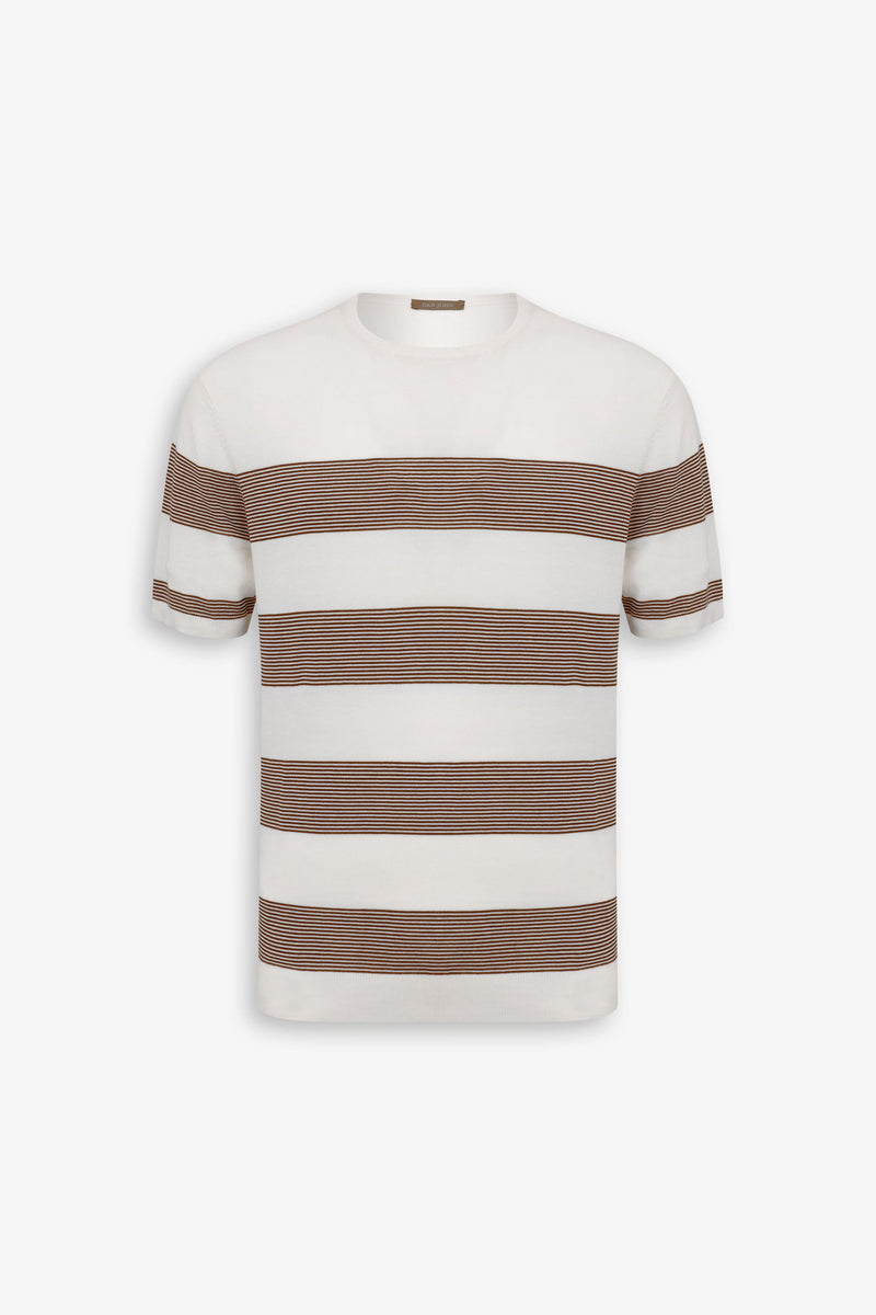 T-shirt in maglia righe piazzate terra-Dan John