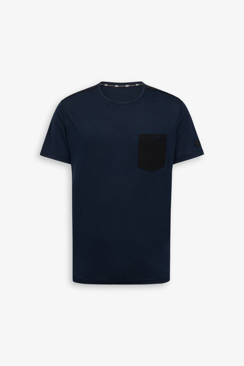T-shirt tecnica con taschino DNJ blu-Dan John