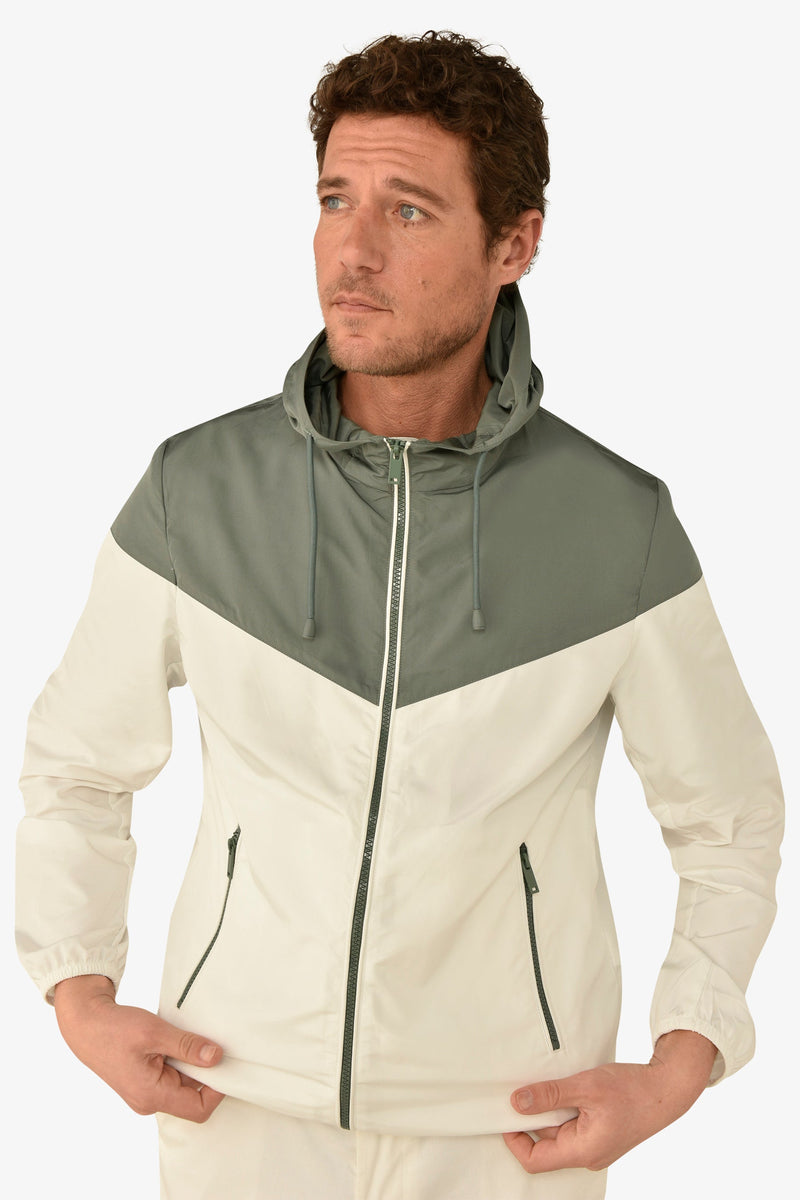 Wind jacket con cappuccio bicolore malva-Dan John