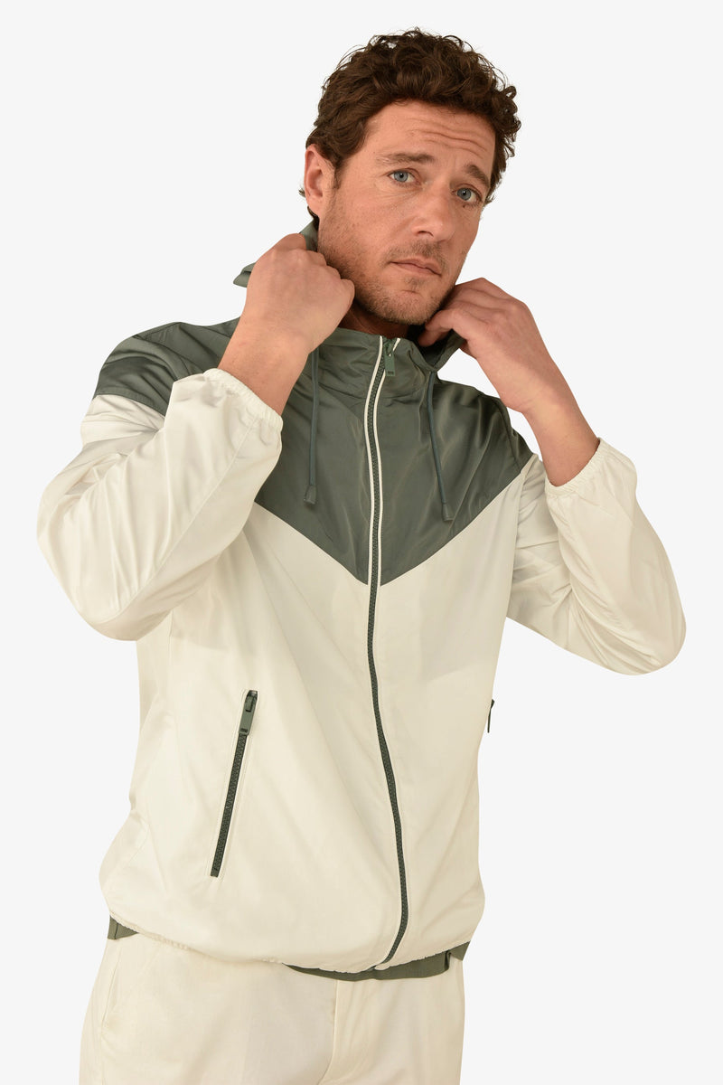 Wind jacket con cappuccio bicolore malva-Dan John
