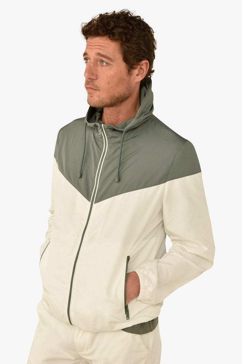 Wind jacket con cappuccio bicolore malva-Dan John