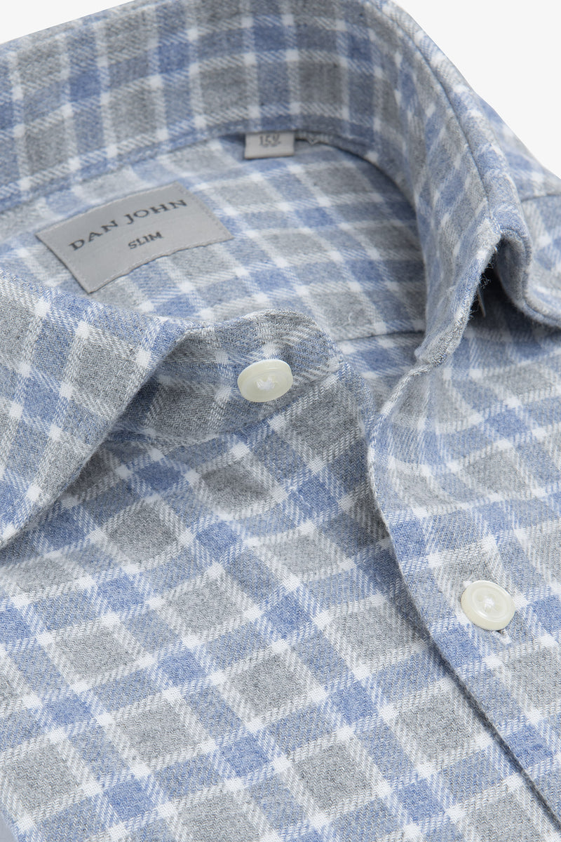 Camicia in flanella check bicolor celeste-Dan John
