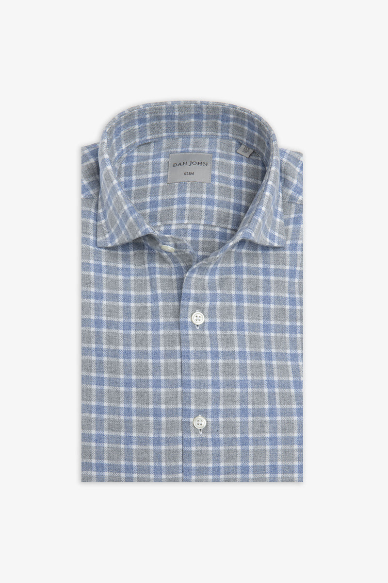Camicia in flanella check bicolor celeste-Dan John