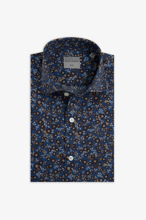 Camisa con estampado de flores azul azafata slim