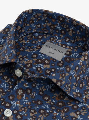 Camisa con estampado de flores azul azafata slim