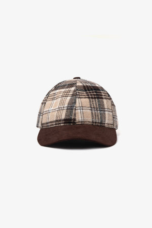 Cappello check con visiera beige