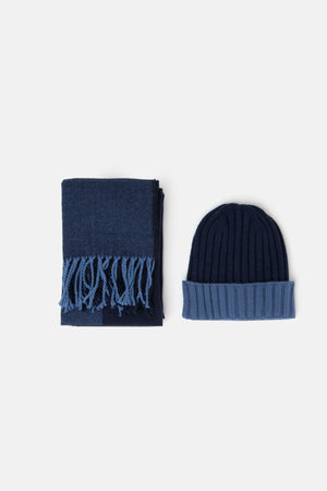 Kit sciarpa e beanie bicolore blu