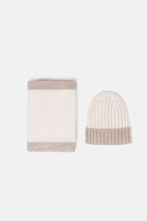 Kit sciarpa e beanie melange beige