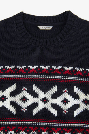 Jersey de cuello redondo de jacquard estilo navideño azul